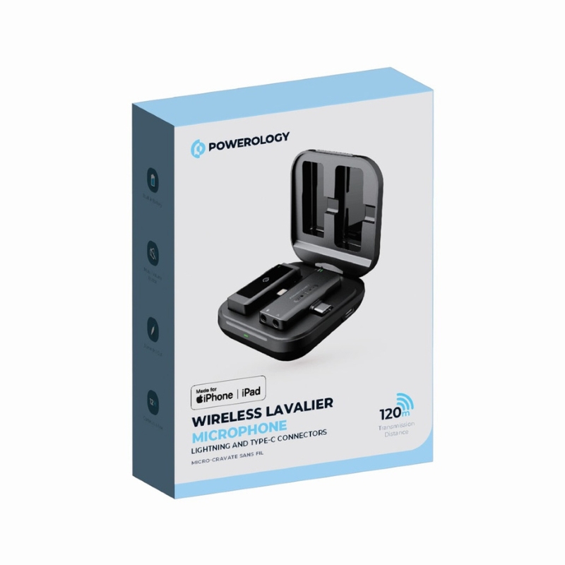 Powerology MFI Dual Connector Wireless Lavalier Microphone